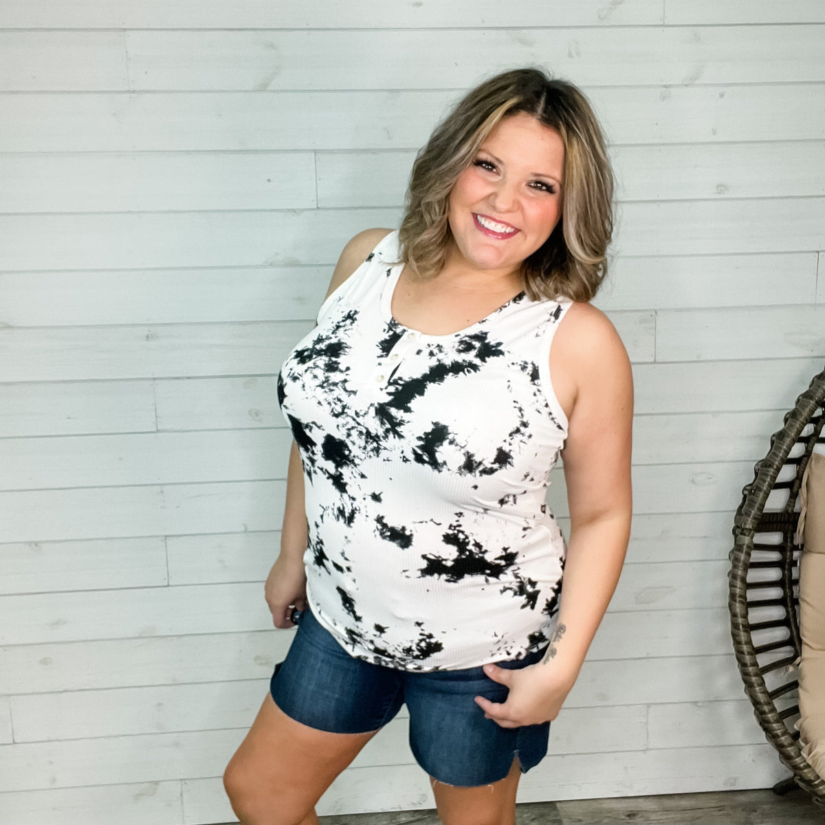"Smith" Ribbed Tie Dye Racerback Tank with Faux Buttons (Multiple Colors)-Lola Monroe Boutique