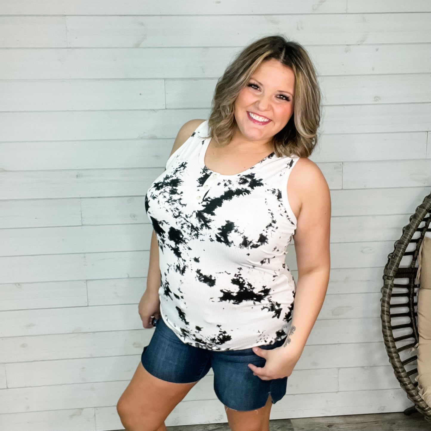"Smith" Ribbed Tie Dye Racerback Tank with Faux Buttons (Multiple Colors)-Lola Monroe Boutique