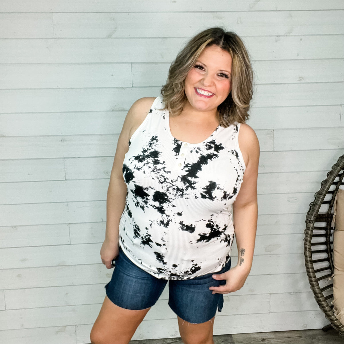 "Smith" Ribbed Tie Dye Racerback Tank with Faux Buttons (Multiple Colors)-Lola Monroe Boutique