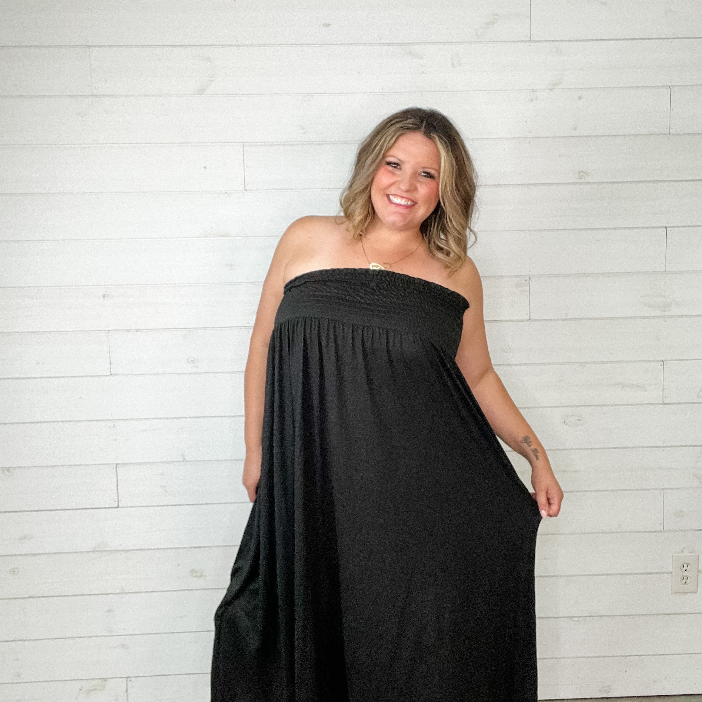 Smocked Waist Maxi Skirt / Tube Dress with Pockets-Lola Monroe Boutique