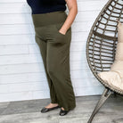 Smocked Waistband Lounge Pants (Olive and Rust)-Lola Monroe Boutique