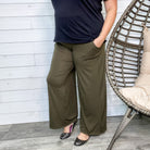 Smocked Waistband Lounge Pants (Olive and Rust)-Lola Monroe Boutique