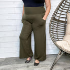 Smocked Waistband Lounge Pants (Olive and Rust)-Lola Monroe Boutique