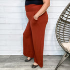 Smocked Waistband Lounge Pants (Olive and Rust)-Lola Monroe Boutique