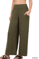 Smocked Waistband Lounge Pants (Olive and Rust)-Lola Monroe Boutique