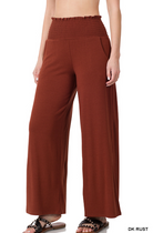 Smocked Waistband Lounge Pants (Olive and Rust)-Lola Monroe Boutique