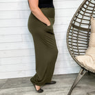 Smocked Waistband Lounge Pants (Olive and Rust)-Lola Monroe Boutique