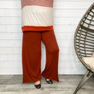 Smocked Waistband Lounge Pants (Olive and Rust)-Lola Monroe Boutique