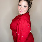 "Snazzy" Long Balloon Sleeve with Pearl Accents (Maroon)-Lola Monroe Boutique