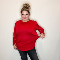 "Snazzy" Long Balloon Sleeve with Pearl Accents (Maroon)-Lola Monroe Boutique