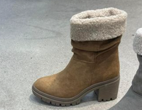 "Snuggy" Faux Suede with Sherpa Cuff Side Zip Boots (Tan)