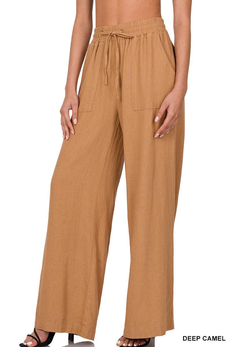 Soft Linen Drawstring Pants with Pockets (Multiple Colors)