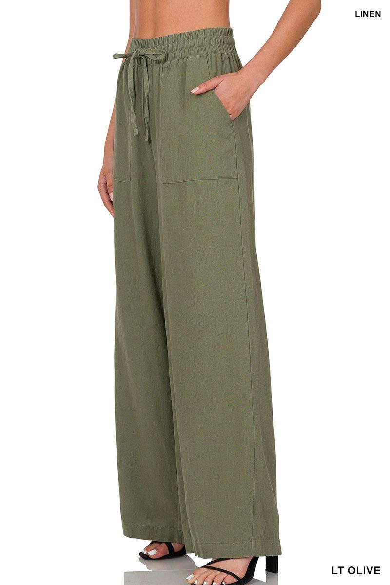 Soft Linen Drawstring Pants with Pockets (Multiple Colors)