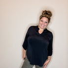 "Solid Ground" Lizzy 3/4 Sleeve Split Neck (Black)-Lola Monroe Boutique