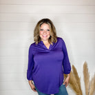 "Solid Ground" Lizzy 3/4 Sleeve Split Neck (Purple)-Lola Monroe Boutique