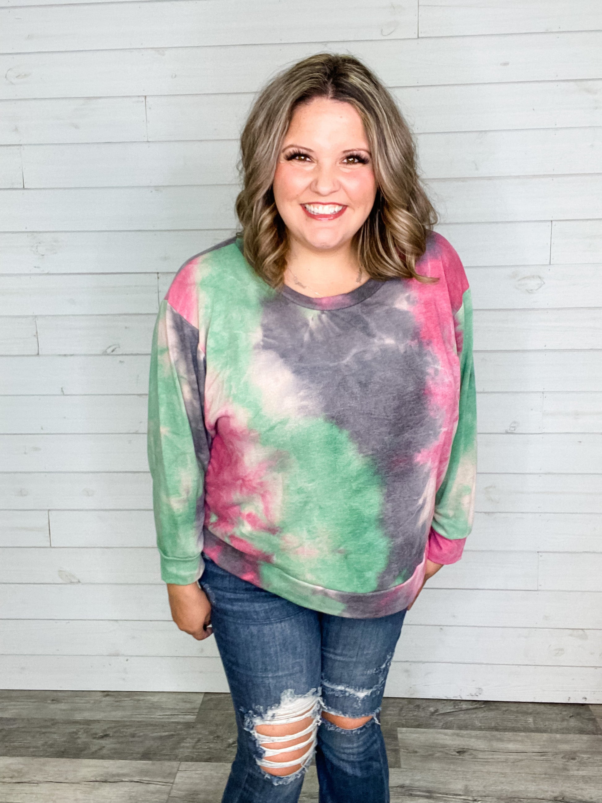 "Sonnet" Long Sleeve Tie Die Crew Neck