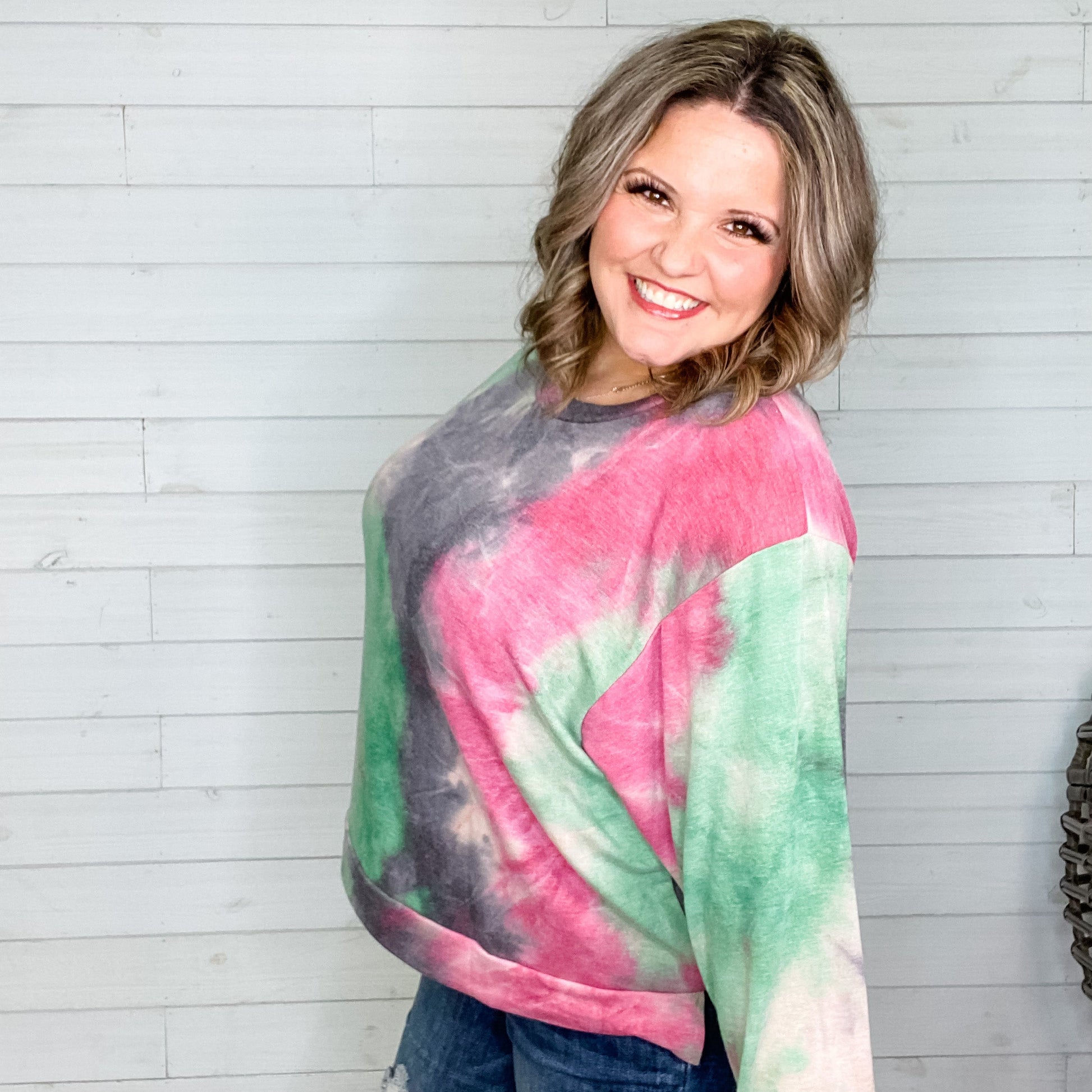 "Sonnet" Long Sleeve Tie Die Crew Neck