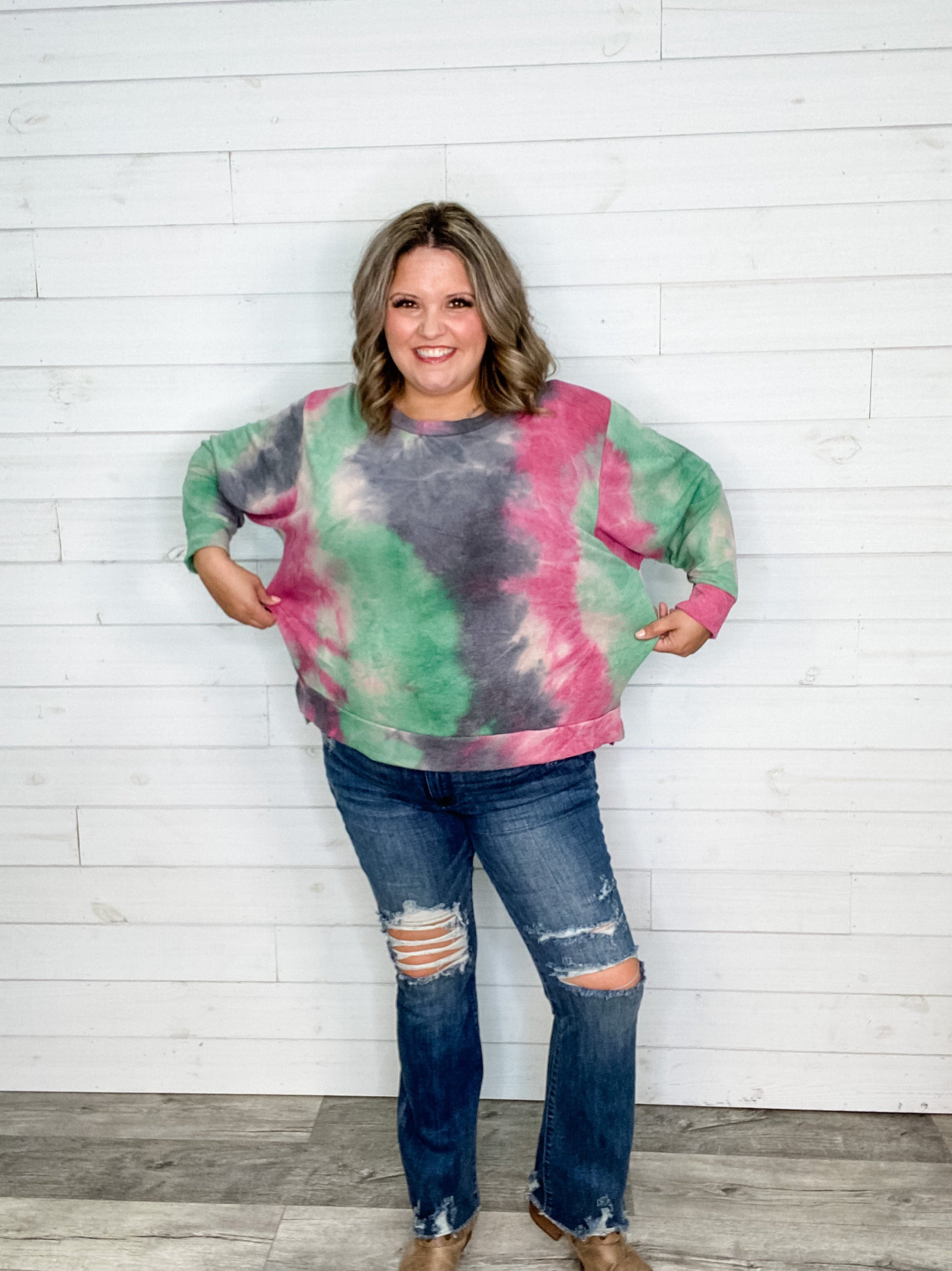 "Sonnet" Long Sleeve Tie Die Crew Neck
