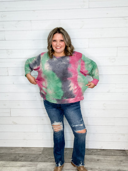 "Sonnet" Long Sleeve Tie Die Crew Neck