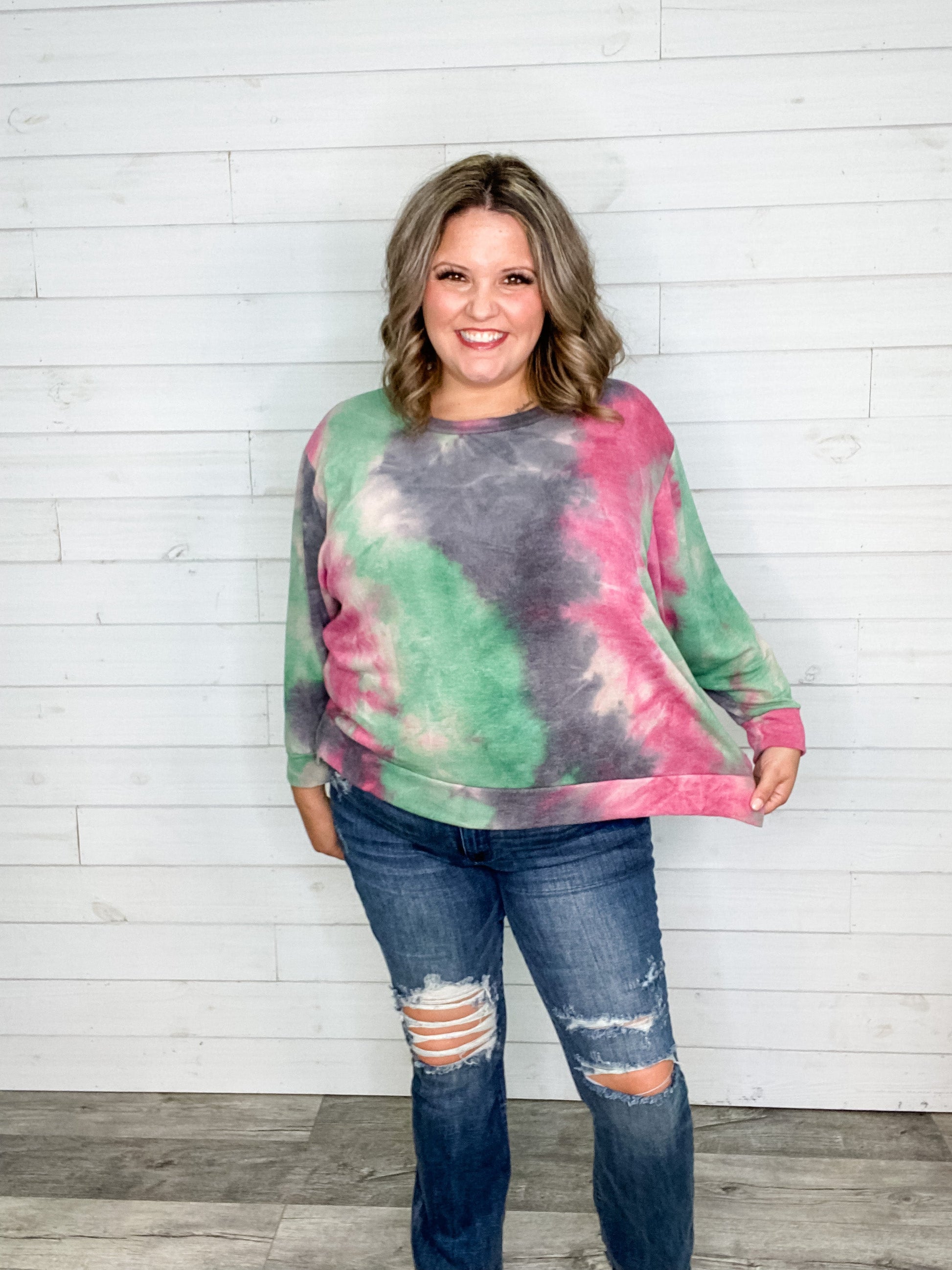 "Sonnet" Long Sleeve Tie Die Crew Neck