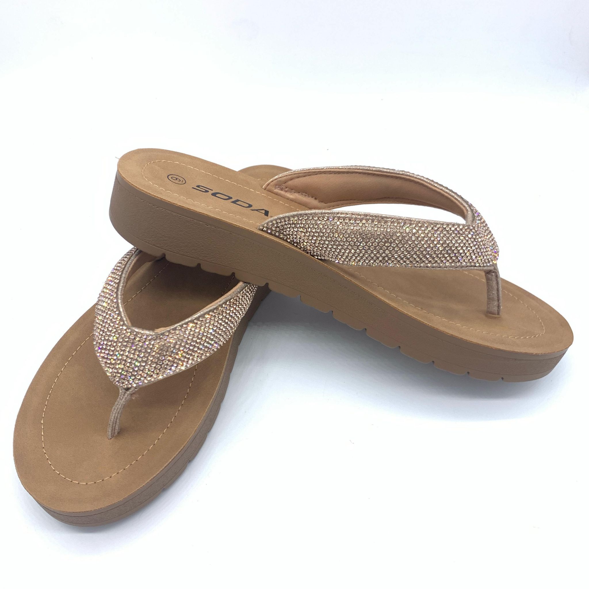 Sparkle Slight Wedge Flip Flop By Soda (Copper)-Lola Monroe Boutique