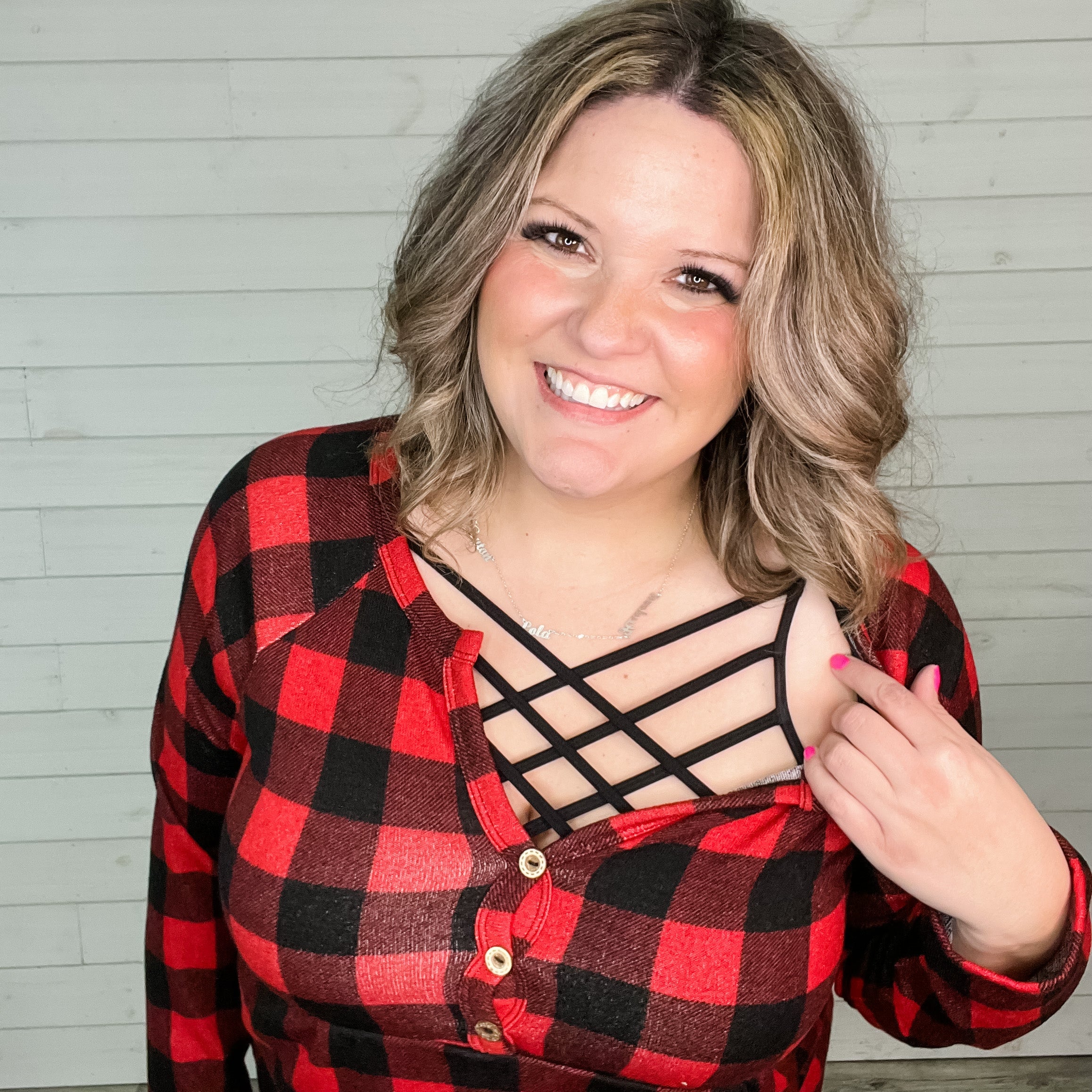 "Spencer" Long Sleeve Plaid Babydoll (Buffalo Plaid)-Lola Monroe Boutique