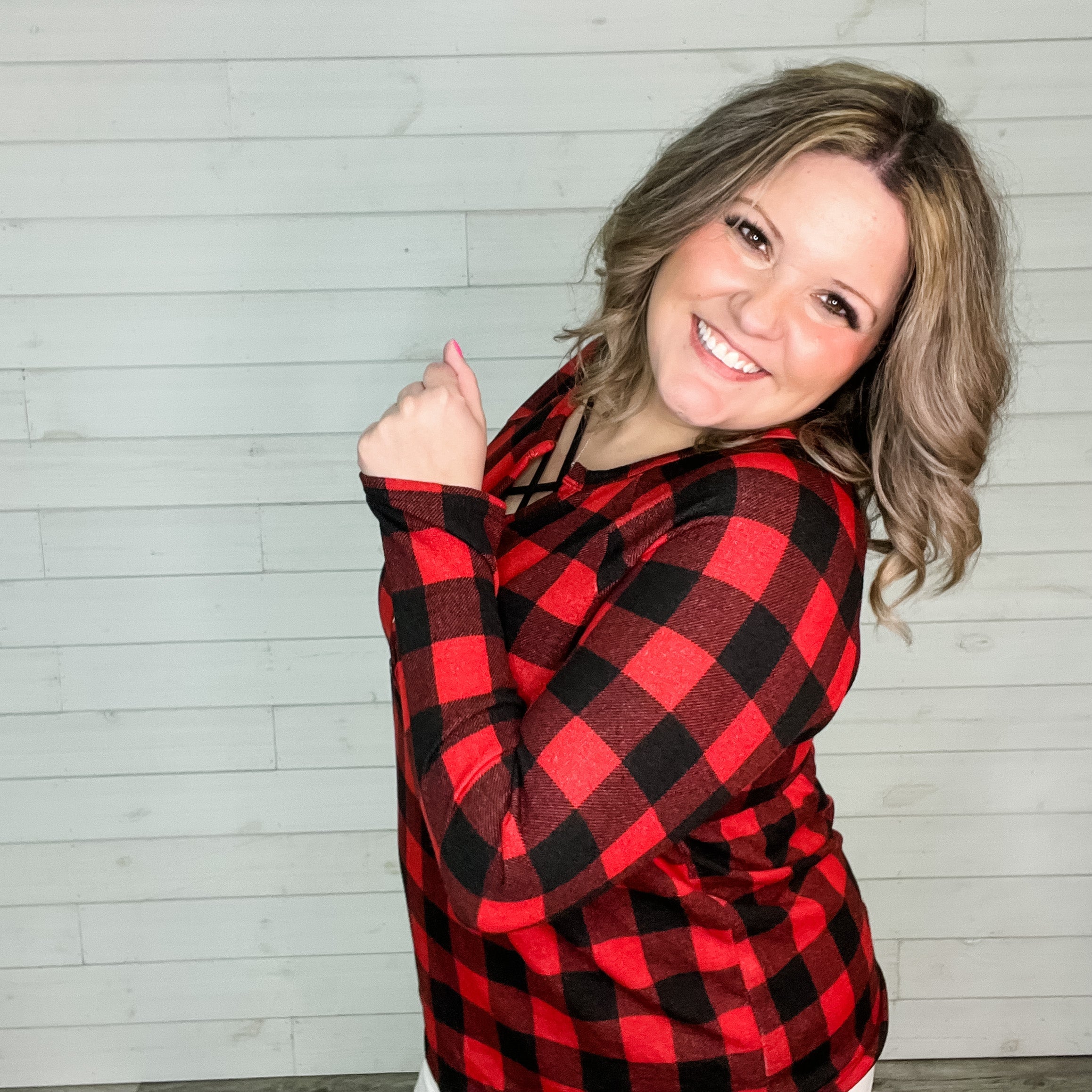 "Spencer" Long Sleeve Plaid Babydoll (Buffalo Plaid)-Lola Monroe Boutique