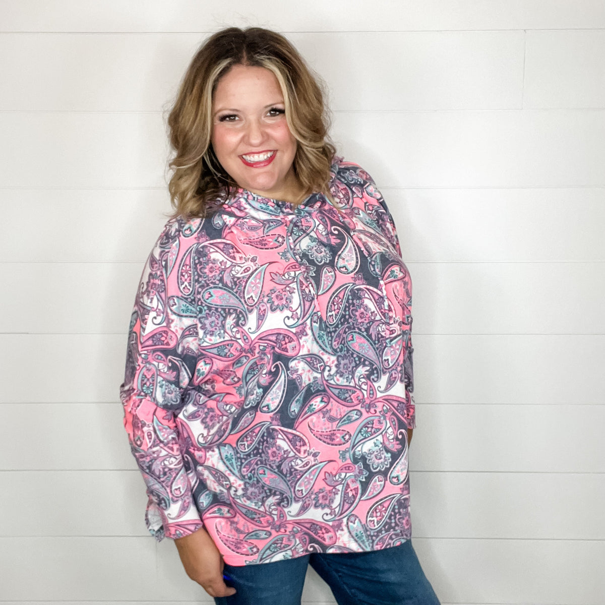 "Spin A Web" Paisley Hoodie with Side Slits-Lola Monroe Boutique