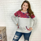 "Stacy" Long Sleeve Floral & Stripe Top with Front Pocket-Lola Monroe Boutique