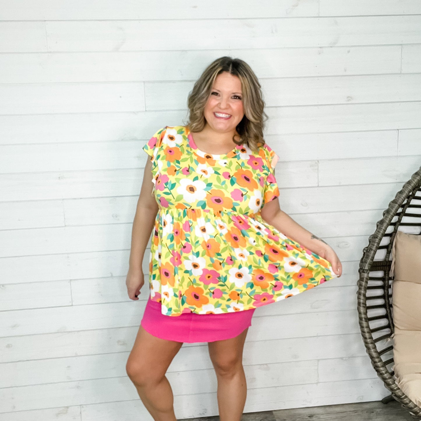 "Stand Out" Large Floral Print Ruffle Cap Sleeve Babydoll
