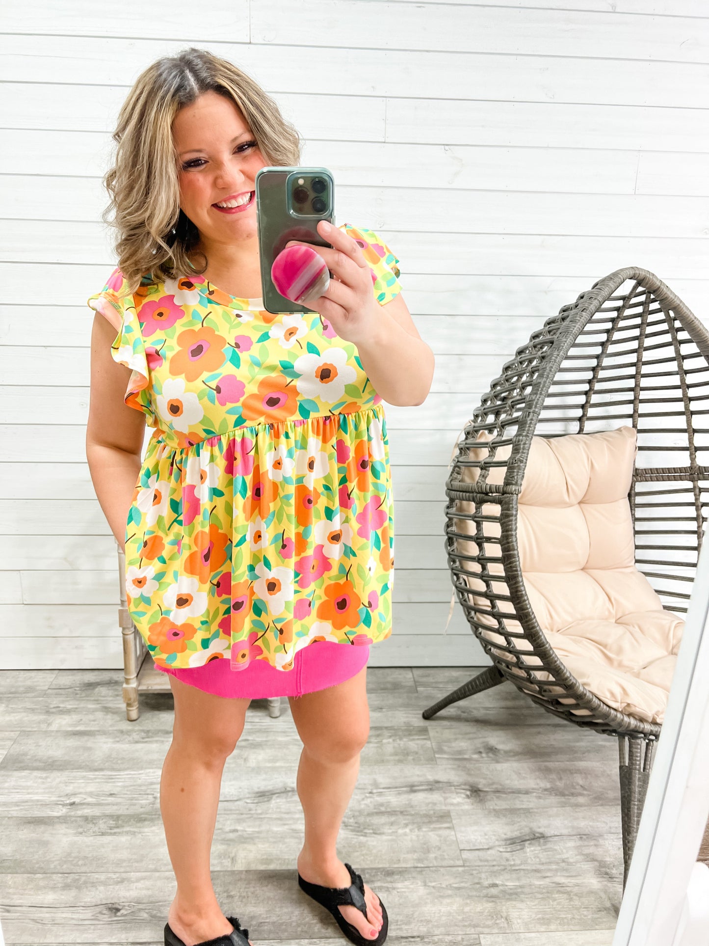 "Stand Out" Large Floral Print Ruffle Cap Sleeve Babydoll