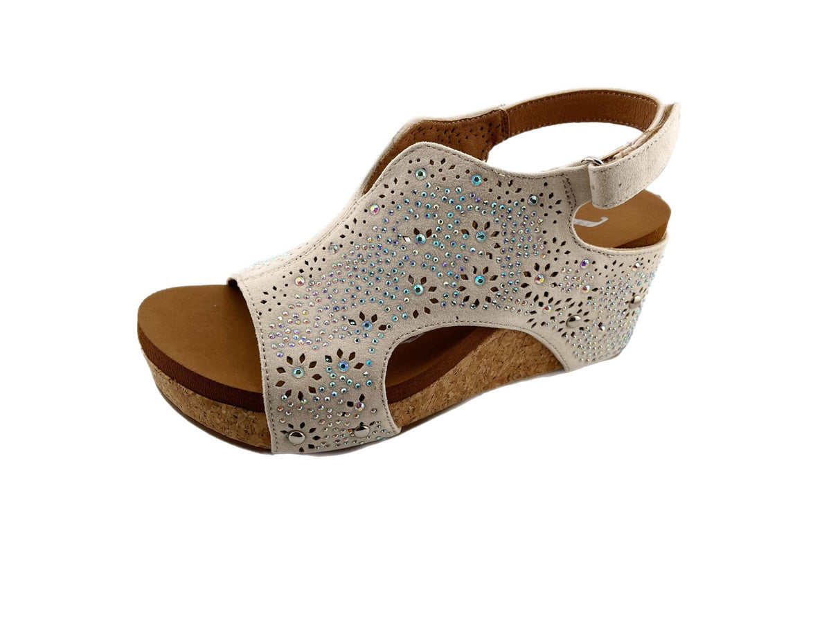 "Starry Nights" Laser Design and Jewel Embellishments Wedge Sandal (Cream)-Lola Monroe Boutique