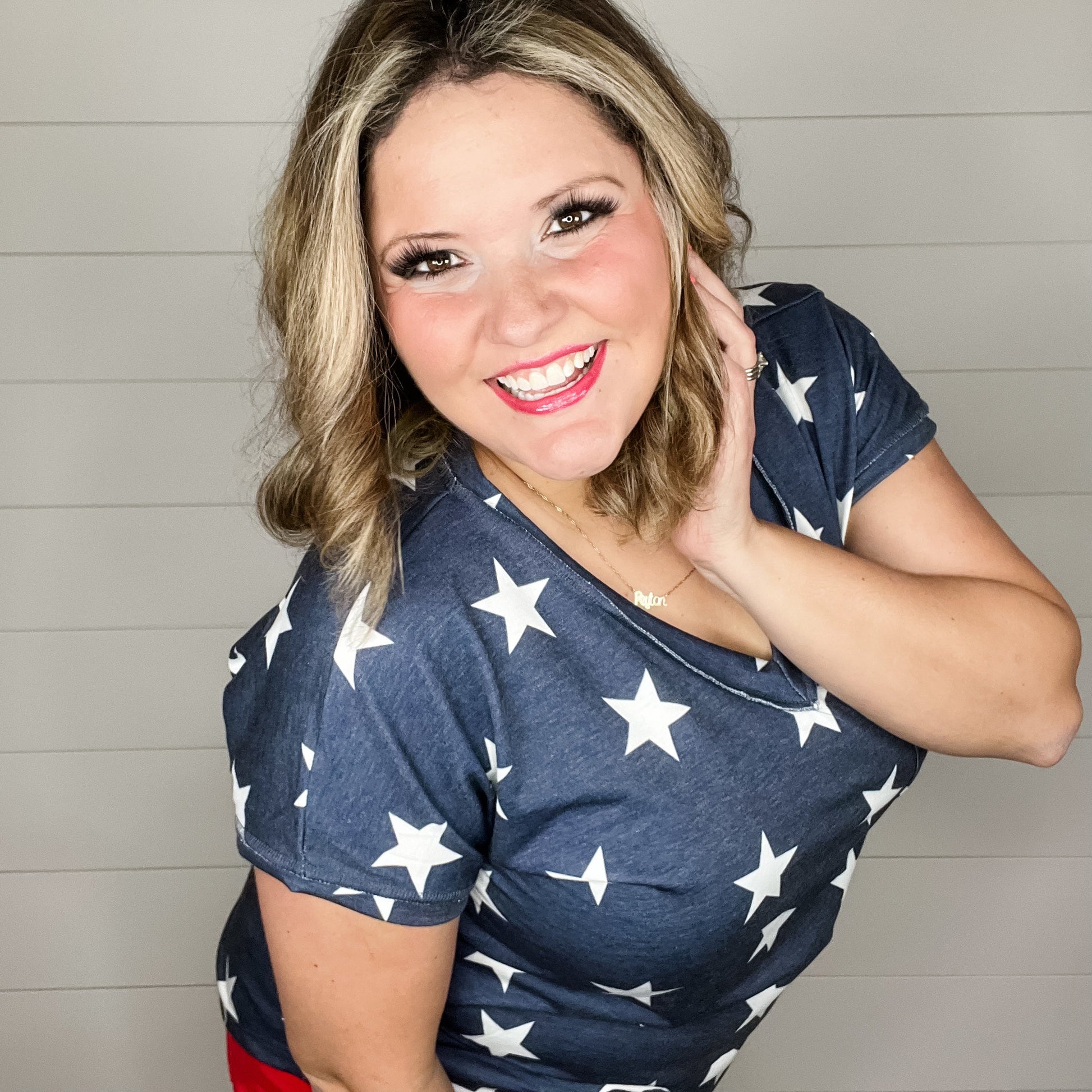 "Starstruck" Cuffed Sleeve V Neck with Pocket