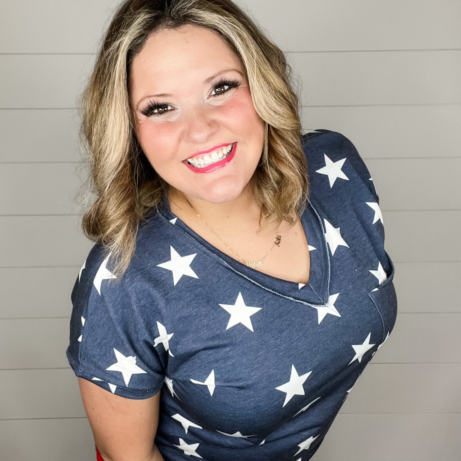 "Starstruck" Cuffed Sleeve V Neck with Pocket