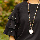 "Stay Classy" Round Neck Ruffle Tiered Sleeve with Pearl Detail-Lola Monroe Boutique