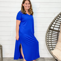 "Staycation" Short Sleeve V Neck Maxi Dress (Multiple Colors)-Lola Monroe Boutique