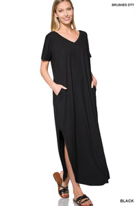 "Staycation" Short Sleeve V Neck Maxi Dress (Multiple Colors)-Lola Monroe Boutique