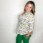 "Stealthy" Floral 3/4 Sleeve Split Neck Tops-Lola Monroe Boutique