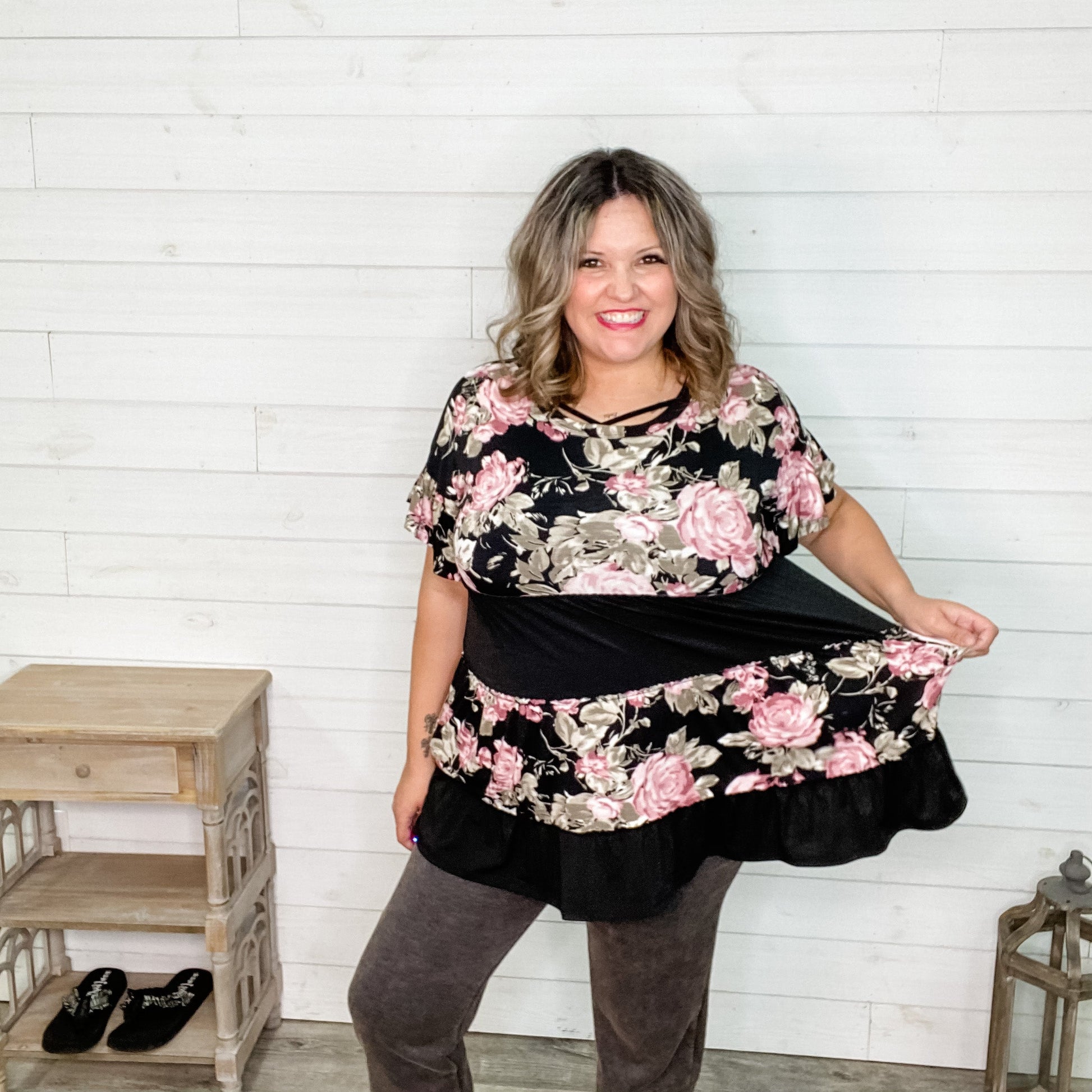 "Steffie" Floral Ruffle Cuff Tunic