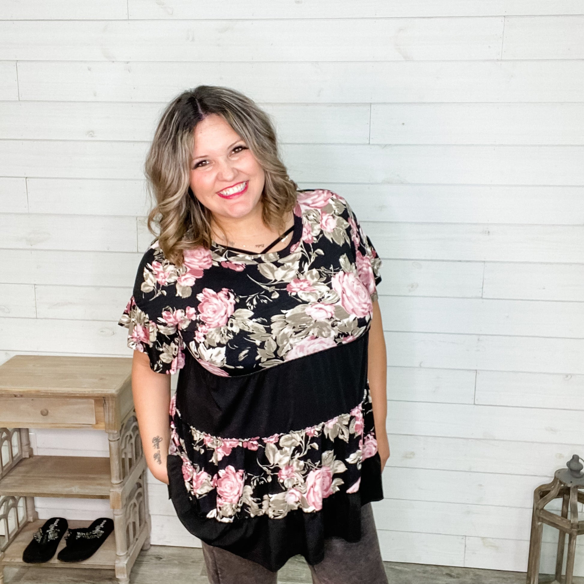 "Steffie" Floral Ruffle Cuff Tunic