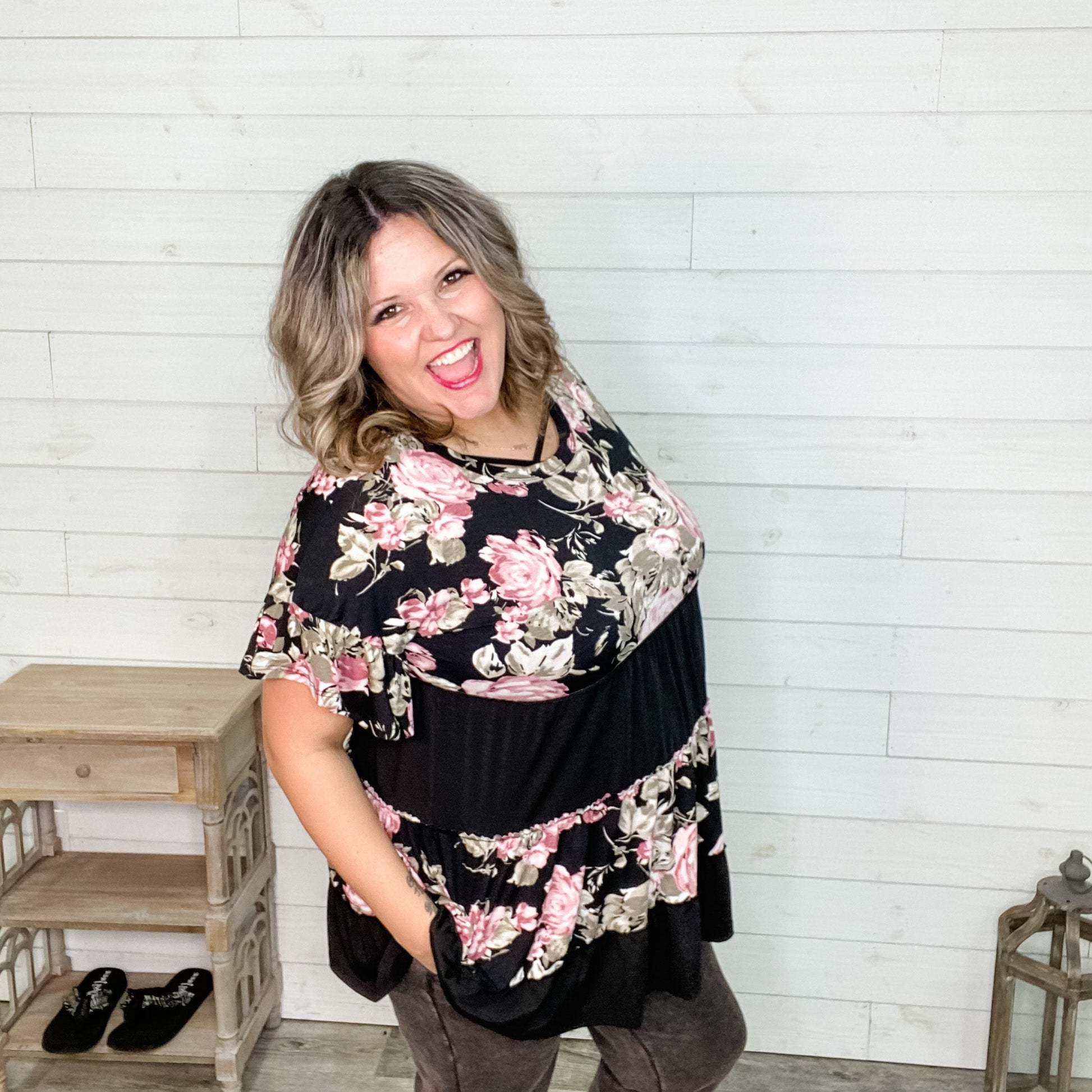 "Steffie" Floral Ruffle Cuff Tunic
