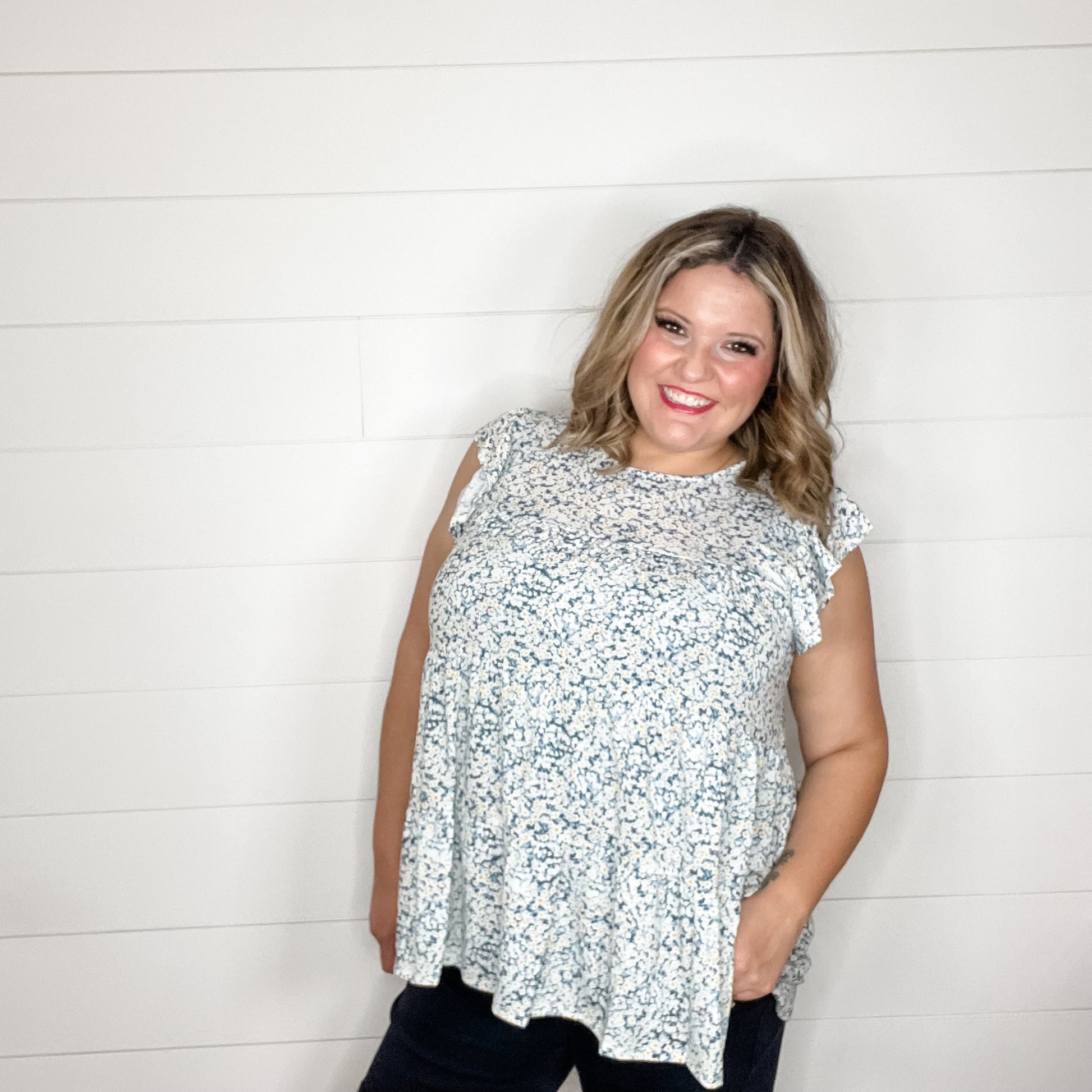 "Stellar" Floral Ruffle Cap Sleeve Tiered Top