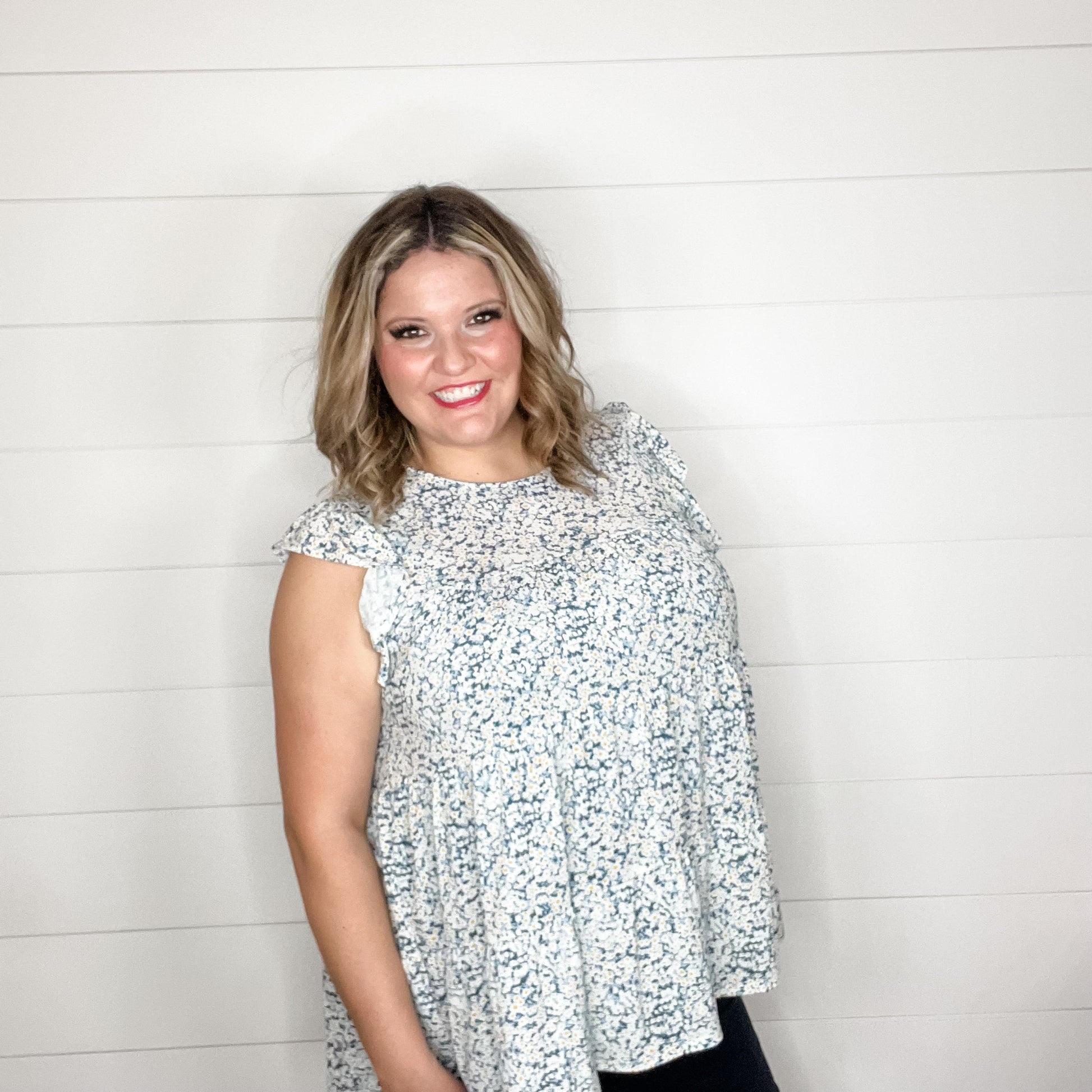 "Stellar" Floral Ruffle Cap Sleeve Tiered Top