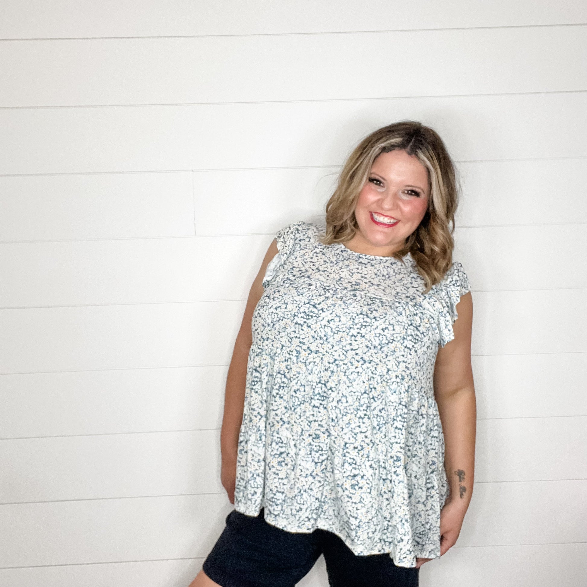"Stellar" Floral Ruffle Cap Sleeve Tiered Top