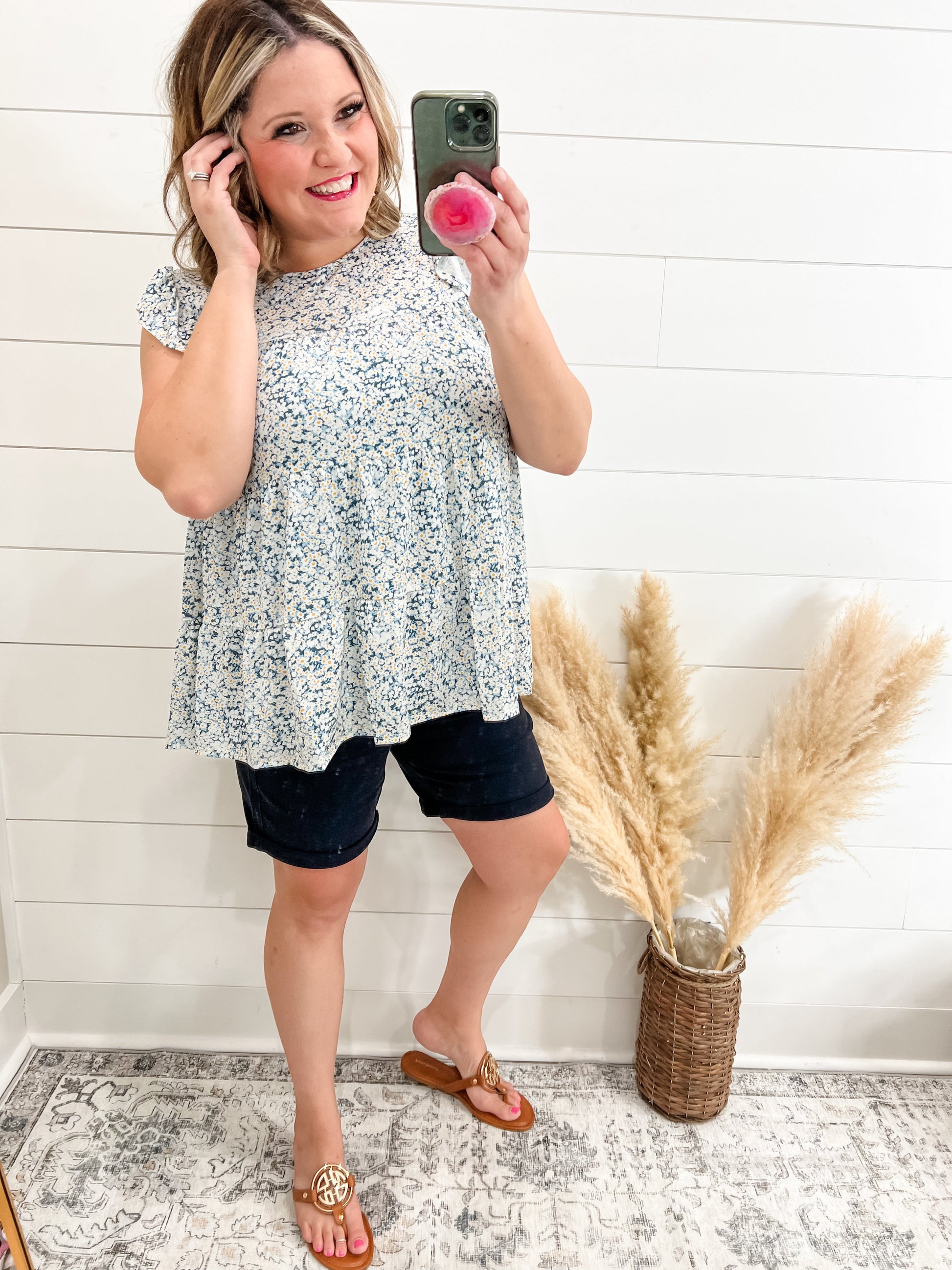 "Stellar" Floral Ruffle Cap Sleeve Tiered Top