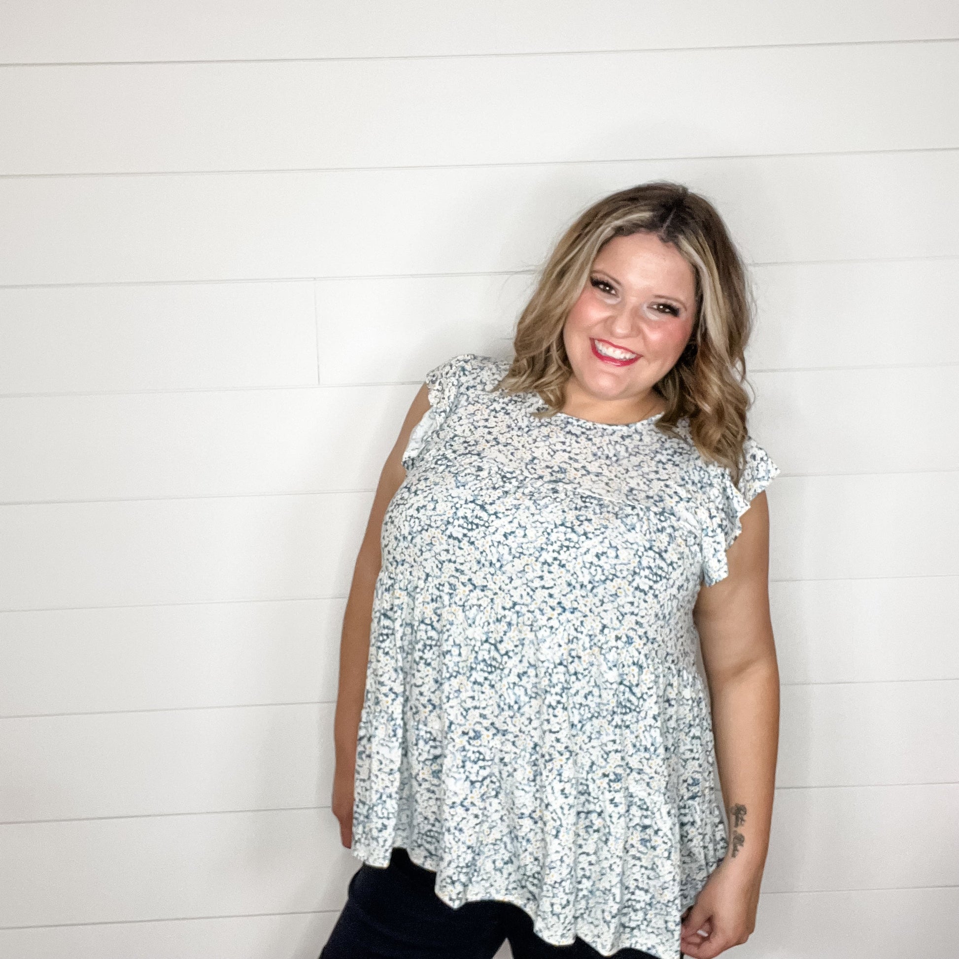 "Stellar" Floral Ruffle Cap Sleeve Tiered Top