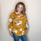 "Step Right Up" Floral Lizzy 3/4 Sleeve Split Neck-Lola Monroe Boutique