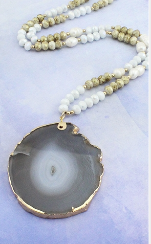 Stone & Bead Pendent Necklace-Lola Monroe Boutique