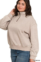 "Stone Cold" Acid Wash 1/2 Zip (Ash Mocha)-Lola Monroe Boutique