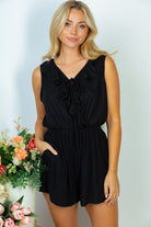 "Stream" Ruffle Wrap Front Romper (Black)-Lola Monroe Boutique